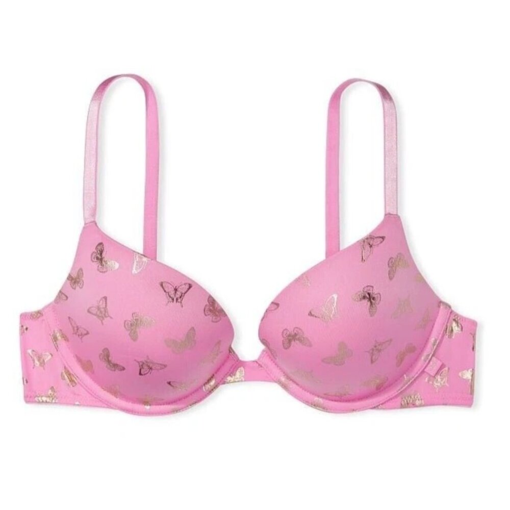VS Extreme Lift Pushup Bra Lilac Chiffon Pink Gold Butterfly 32DD NWOT